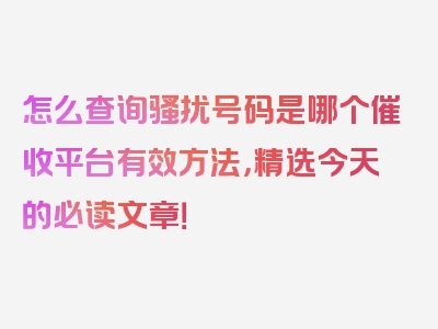 怎么查询骚扰号码是哪个催收平台有效方法，精选今天的必读文章！