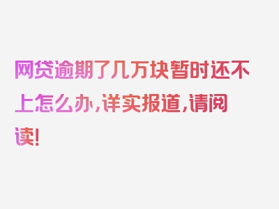 网贷逾期了几万块暂时还不上怎么办，详实报道，请阅读！