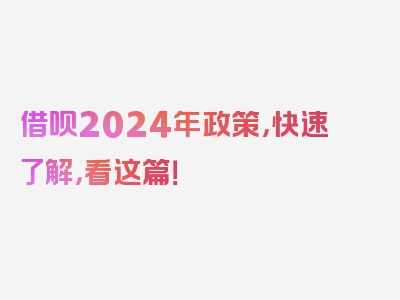 借呗2024年政策，快速了解，看这篇！