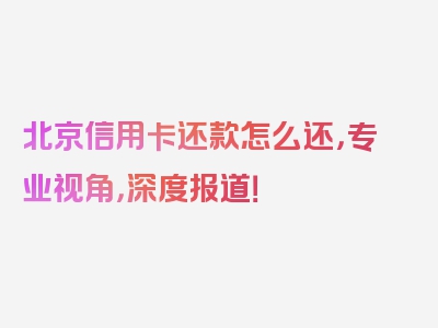 北京信用卡还款怎么还，专业视角，深度报道！