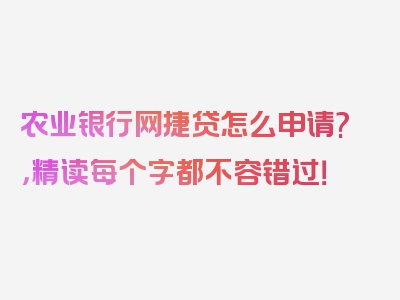 农业银行网捷贷怎么申请?，精读每个字都不容错过！