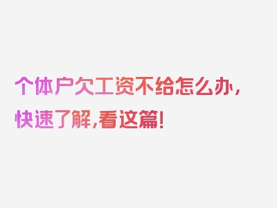 个体户欠工资不给怎么办，快速了解，看这篇！