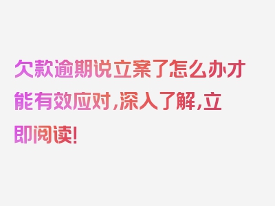 欠款逾期说立案了怎么办才能有效应对，深入了解，立即阅读！