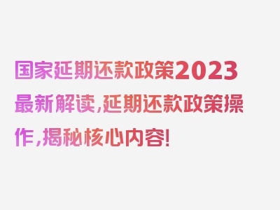 国家延期还款政策2023最新解读,延期还款政策操作，揭秘核心内容！