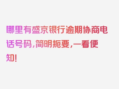 哪里有盛京银行逾期协商电话号码，简明扼要，一看便知！