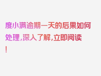 度小满逾期一天的后果如何处理，深入了解，立即阅读！