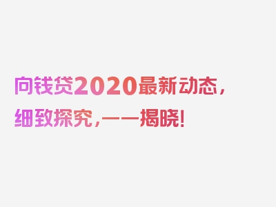 向钱贷2020最新动态，细致探究，一一揭晓！