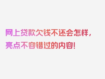 网上贷款欠钱不还会怎样，亮点不容错过的内容！