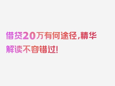 借贷20万有何途径，精华解读不容错过！