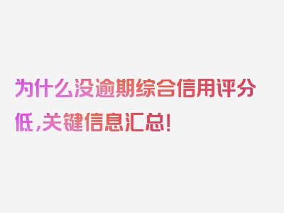 为什么没逾期综合信用评分低，关键信息汇总！