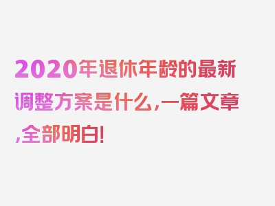 2020年退休年龄的最新调整方案是什么，一篇文章，全部明白！