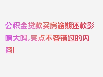 公积金贷款买房逾期还款影响大吗，亮点不容错过的内容！