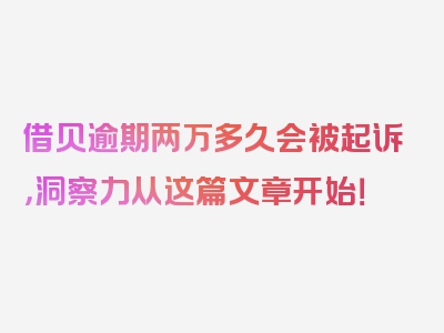 借贝逾期两万多久会被起诉，洞察力从这篇文章开始！