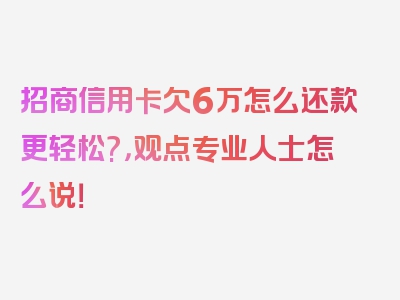 招商信用卡欠6万怎么还款更轻松?，观点专业人士怎么说！