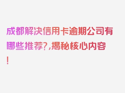 成都解决信用卡逾期公司有哪些推荐?，揭秘核心内容！