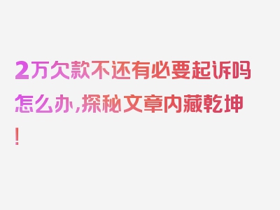 2万欠款不还有必要起诉吗怎么办，探秘文章内藏乾坤！