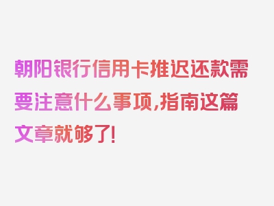 朝阳银行信用卡推迟还款需要注意什么事项，指南这篇文章就够了！