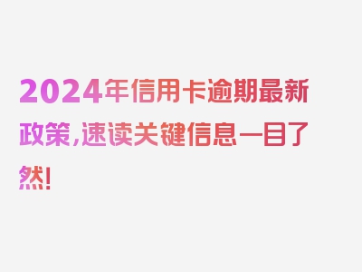 2024年信用卡逾期最新政策，速读关键信息一目了然！