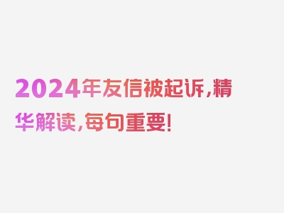 2024年友信被起诉，精华解读，每句重要！