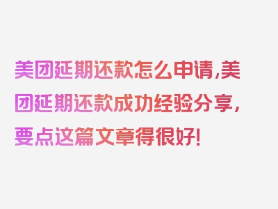 美团延期还款怎么申请,美团延期还款成功经验分享，要点这篇文章得很好！