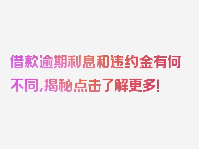 借款逾期利息和违约金有何不同，揭秘点击了解更多！