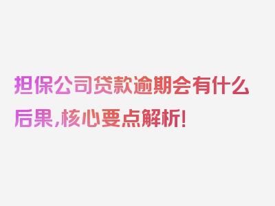 担保公司贷款逾期会有什么后果，核心要点解析！