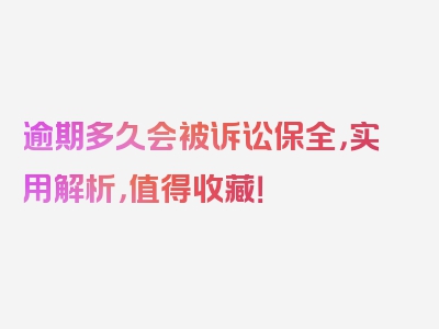 逾期多久会被诉讼保全，实用解析，值得收藏！