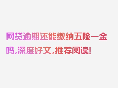 网贷逾期还能缴纳五险一金吗，深度好文，推荐阅读！