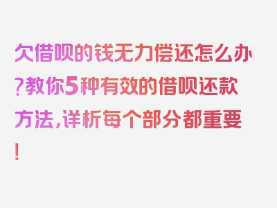 欠借呗的钱无力偿还怎么办?教你5种有效的借呗还款方法，详析每个部分都重要！