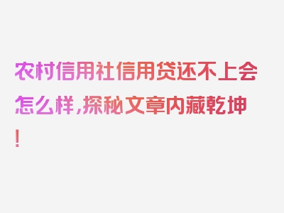 农村信用社信用贷还不上会怎么样，探秘文章内藏乾坤！