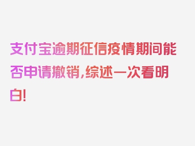 支付宝逾期征信疫情期间能否申请撤销，综述一次看明白！