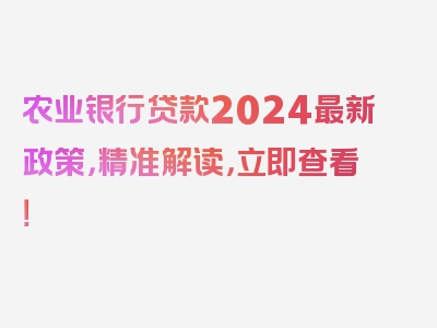 农业银行贷款2024最新政策，精准解读，立即查看！