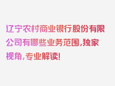 辽宁农村商业银行股份有限公司有哪些业务范围，独家视角，专业解读！