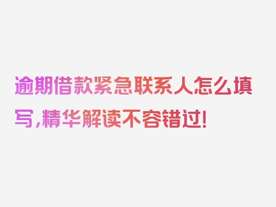 逾期借款紧急联系人怎么填写，精华解读不容错过！