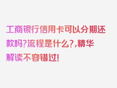 工商银行信用卡可以分期还款吗?流程是什么?，精华解读不容错过！