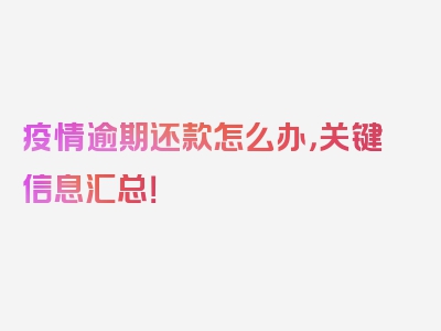 疫情逾期还款怎么办，关键信息汇总！