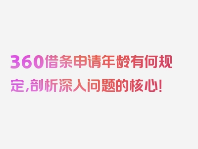 360借条申请年龄有何规定，剖析深入问题的核心！