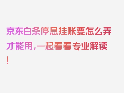 京东白条停息挂账要怎么弄才能用，一起看看专业解读!