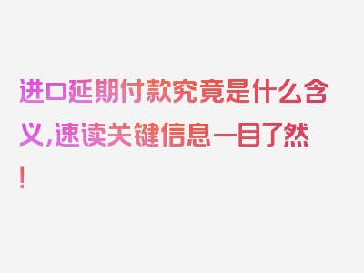 进口延期付款究竟是什么含义，速读关键信息一目了然！