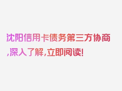 沈阳信用卡债务第三方协商，深入了解，立即阅读！