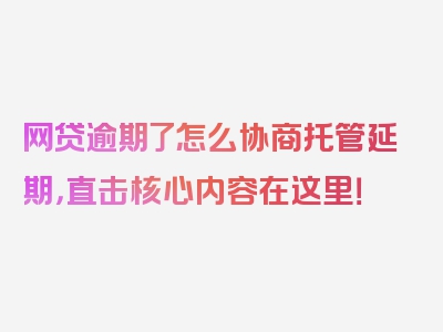 网贷逾期了怎么协商托管延期，直击核心内容在这里！