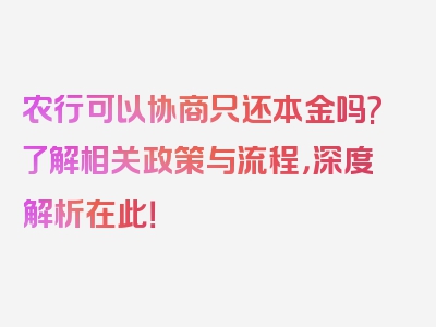 农行可以协商只还本金吗?了解相关政策与流程，深度解析在此！