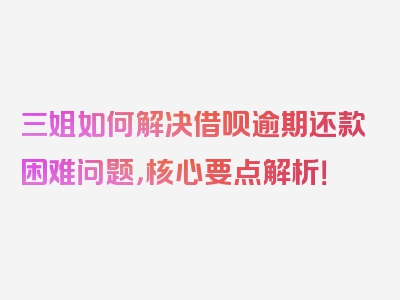 三姐如何解决借呗逾期还款困难问题，核心要点解析！