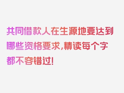 共同借款人在生源地要达到哪些资格要求，精读每个字都不容错过！