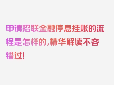 申请招联金融停息挂账的流程是怎样的，精华解读不容错过！