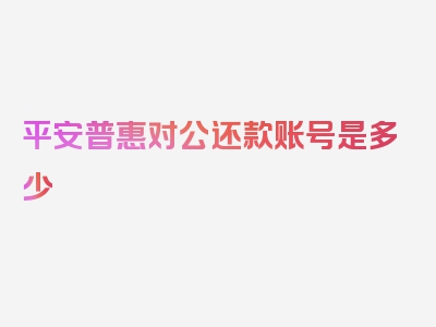 平安普惠对公还款账号是多少