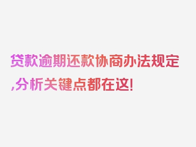 贷款逾期还款协商办法规定，分析关键点都在这！