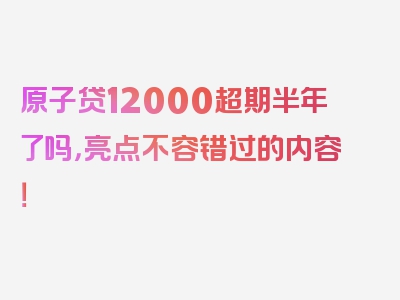 原子贷12000超期半年了吗，亮点不容错过的内容！