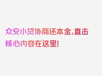 众安小贷协商还本金，直击核心内容在这里！