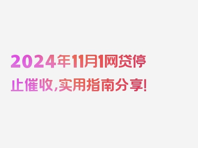 2024年11月1网贷停止催收，实用指南分享！